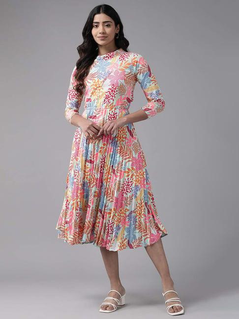 aarika multicolored floral print a-line dress