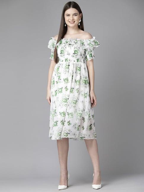 aarika white floral print a-line dress