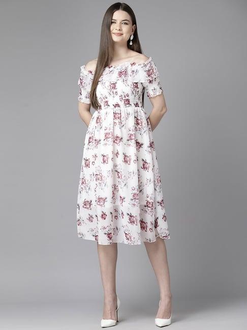 aarika white floral print a-line dress