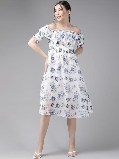 aarika white floral print a-line dress