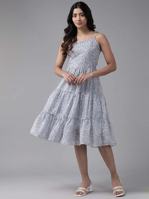 aarika blue floral print a-line dress