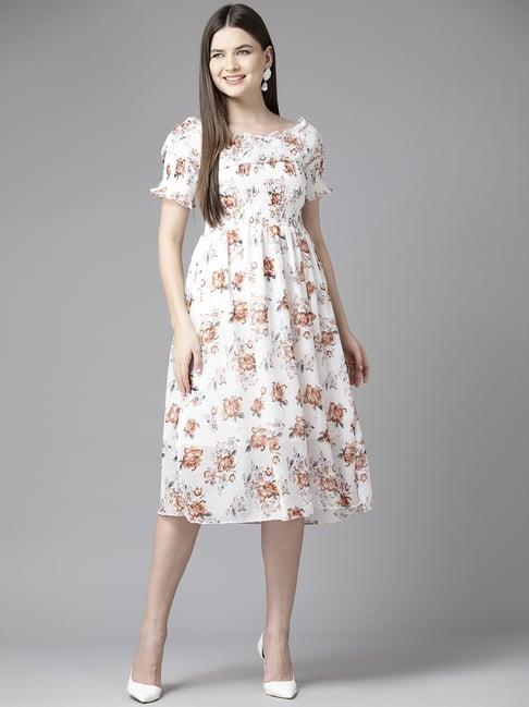 aarika white floral print a-line dress