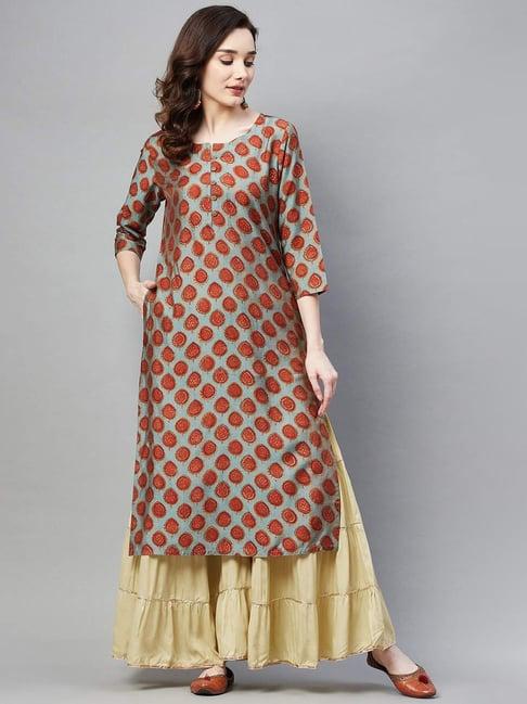 aarika grey cotton printed straight kurta