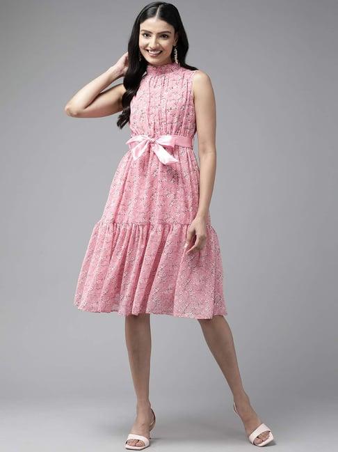 aarika pink floral print a-line dress