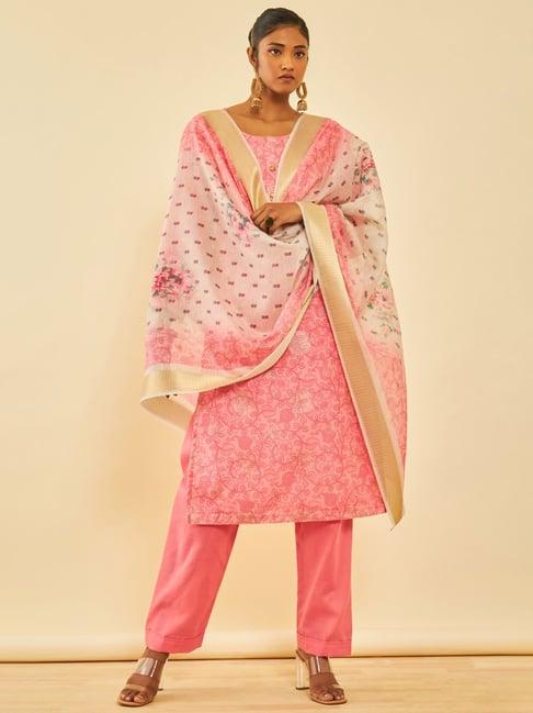 soch pink chanderi floral printed unstitch dress material