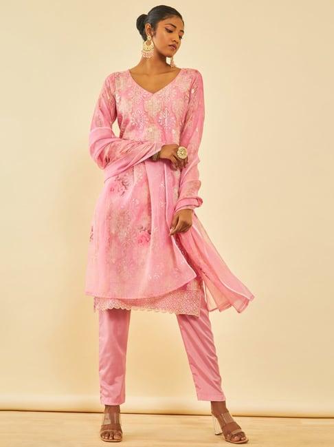 soch pink organza embroidered unstitch dress material with sequins