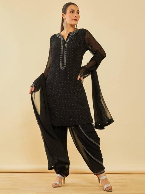 soch black georgette stones embellished suit set