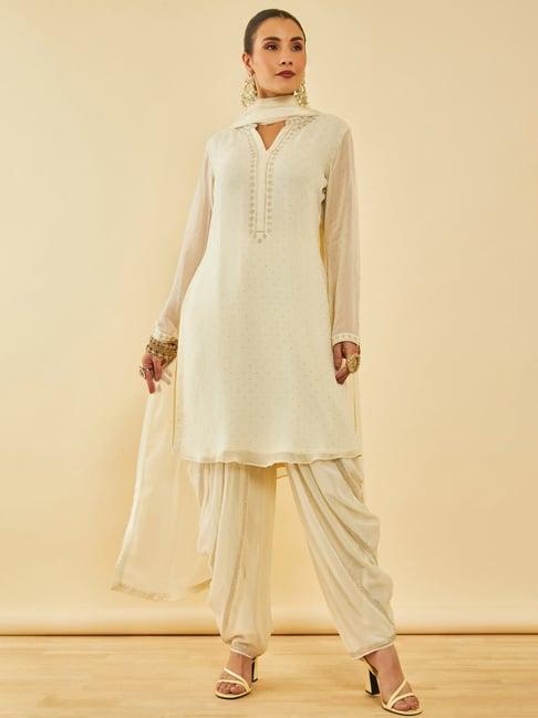 soch white georgette stones embellished suit set