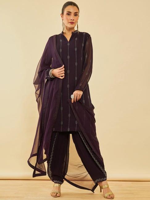 soch purple georgette stones embellished suit set