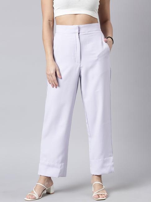 showoff lavender straight fit mid rise trousers