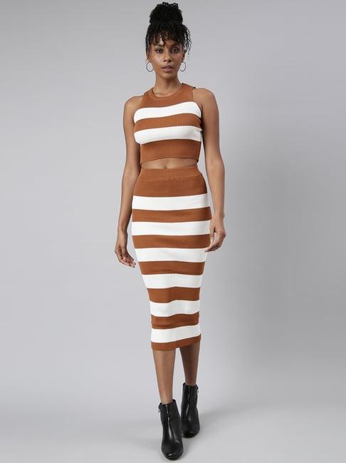 showoff brown & white acrylic striped co-ord set