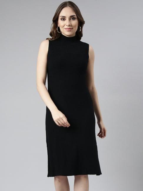 showoff black regular fit a line dress