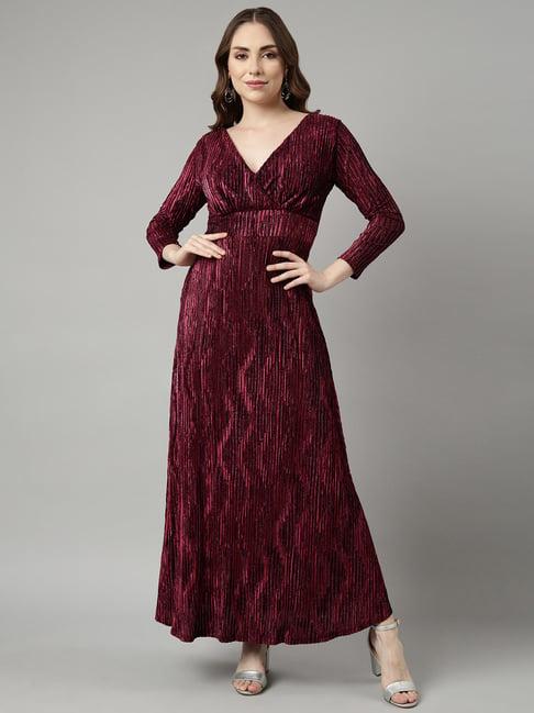 showoff maroon textured maxi dress