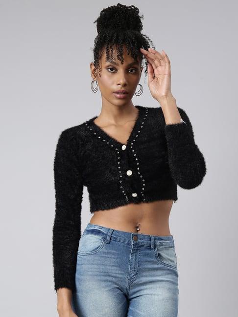 showoff black regular fit cardigan