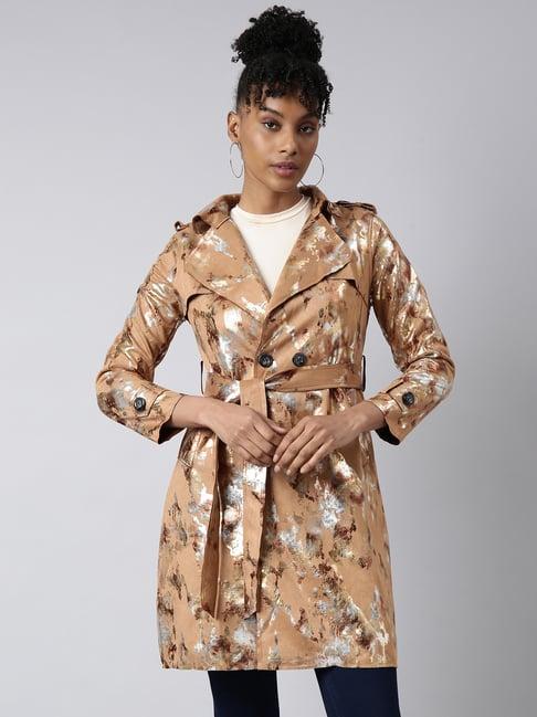 showoff brown printed trench coat