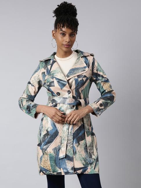 showoff green printed trench coat