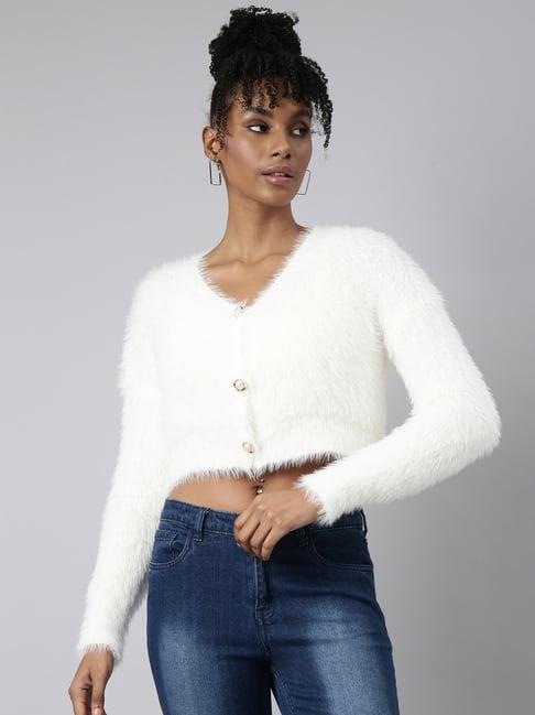 showoff white regular fit cardigan