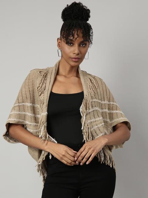 showoff khaki self design poncho