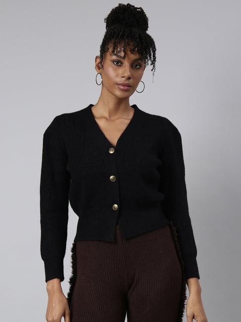 showoff black regular fit cardigan