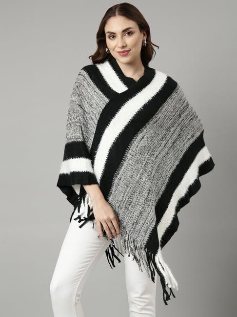 showoff black & white self design poncho