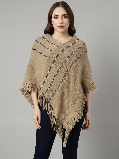 showoff khaki striped poncho