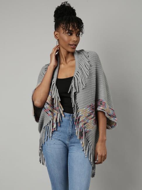 showoff grey self design poncho