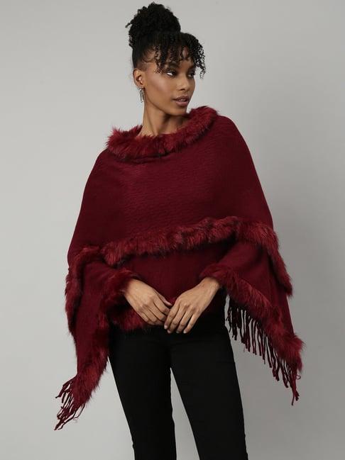 showoff maroon regular fit poncho