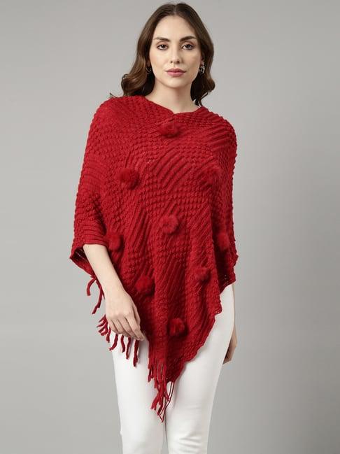 showoff red self design poncho