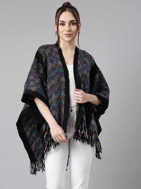 showoff black striped poncho