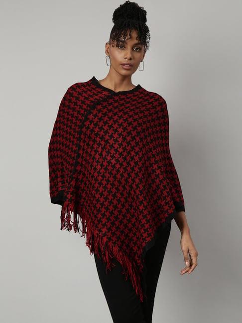 showoff red & black printed poncho