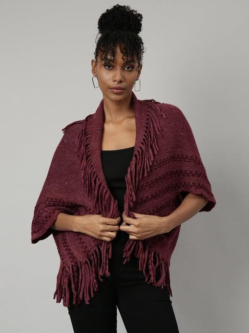 showoff maroon self design poncho