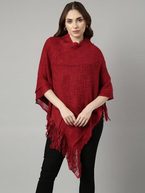 showoff maroon self design poncho