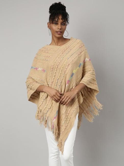 showoff beige self design poncho