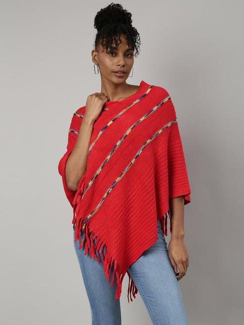 showoff red self design poncho