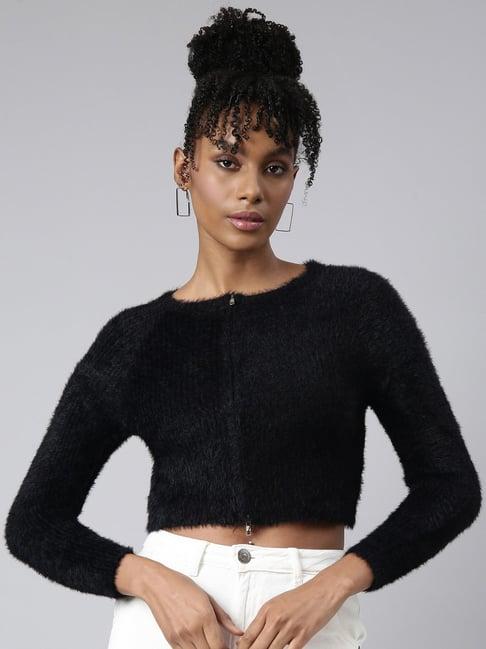 showoff black regular fit cardigan