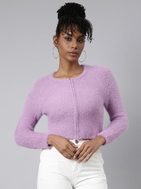 showoff lavender regular fit cardigan