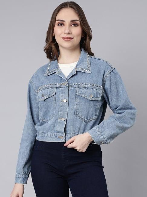 showoff blue embellished denim jacket