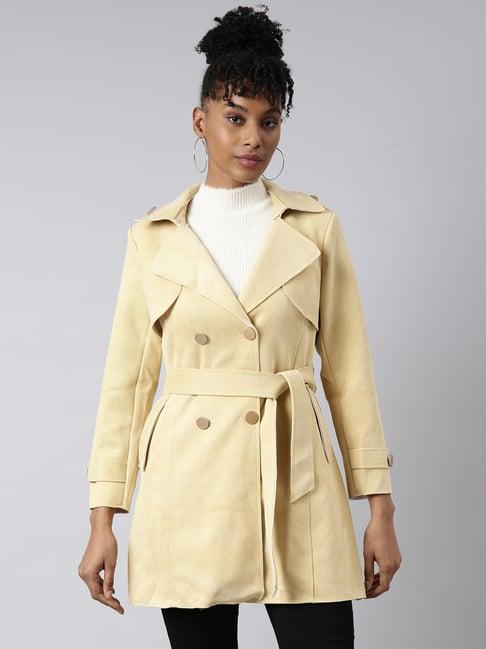 showoff yellow regular fit trench coat