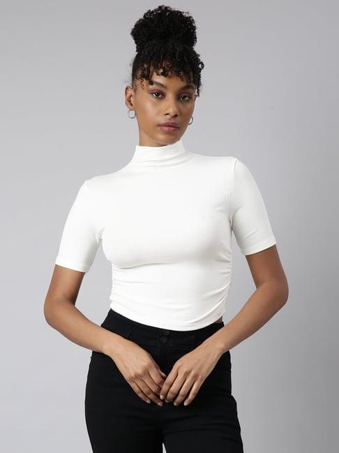 showoff white regular fit crop top