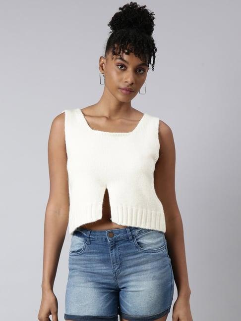 showoff cream regular fit crop top