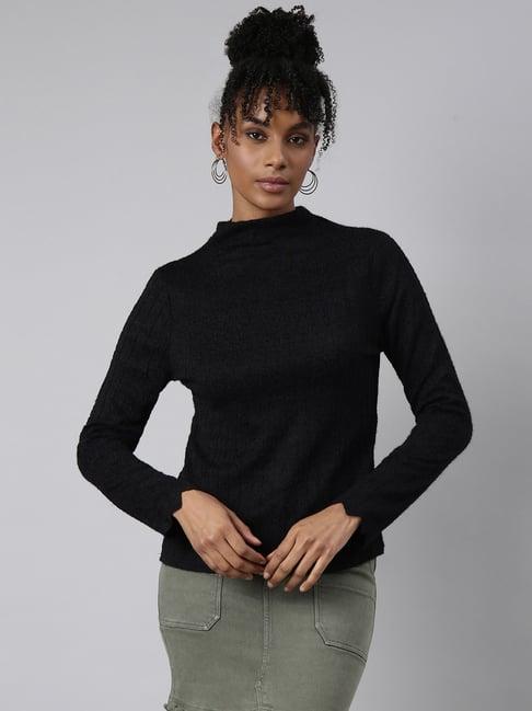 showoff black textured top