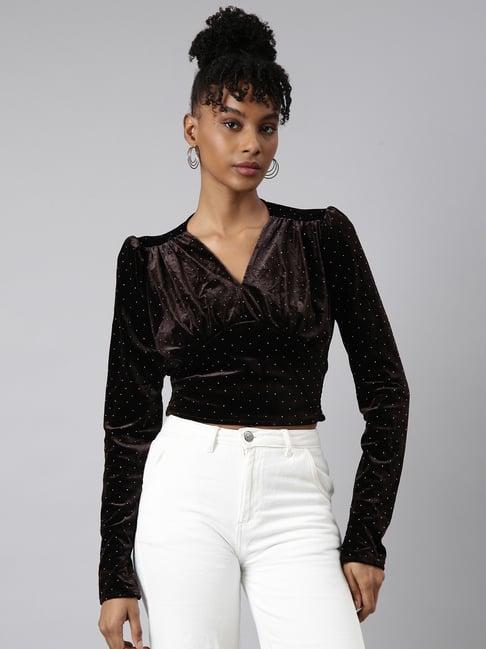 showoff brown embellished crop top