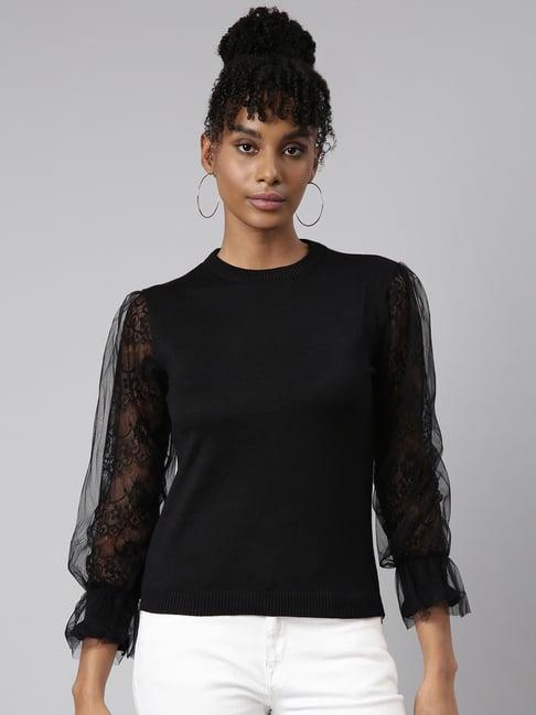 showoff black regular fit top