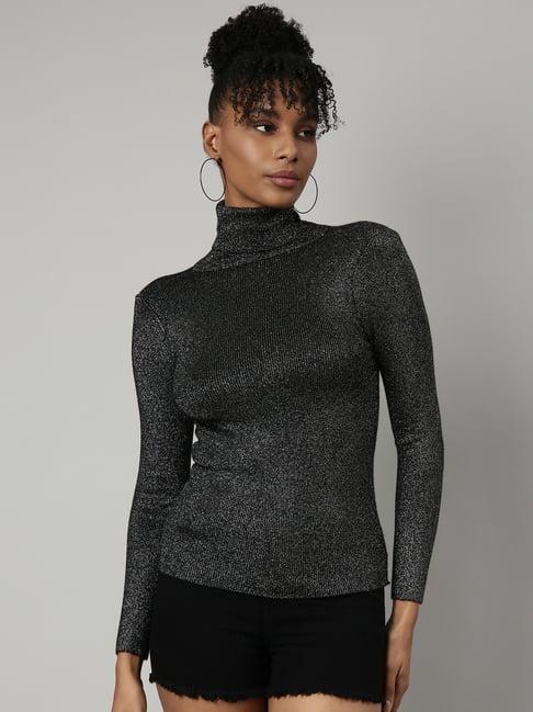 showoff black textured top