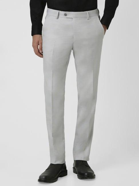 peter england grey slim fit texture trousers