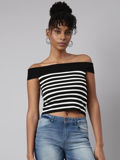 showoff black & white striped crop top