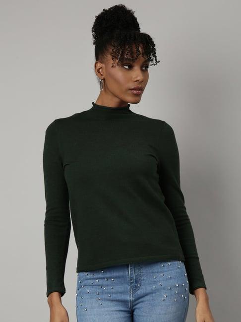 showoff dark green regular fit top