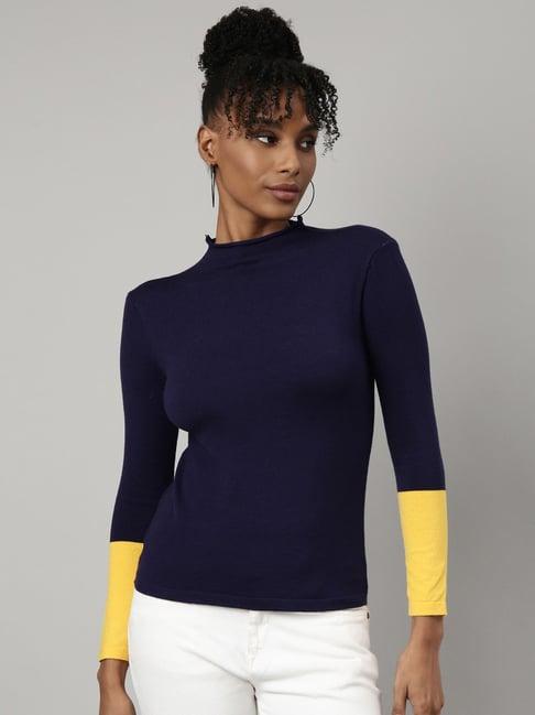 showoff navy & yellow regular fit top