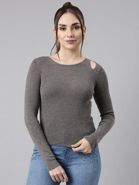 showoff dark grey textured top