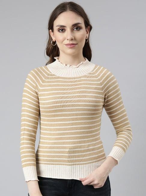 showoff brown & white striped top